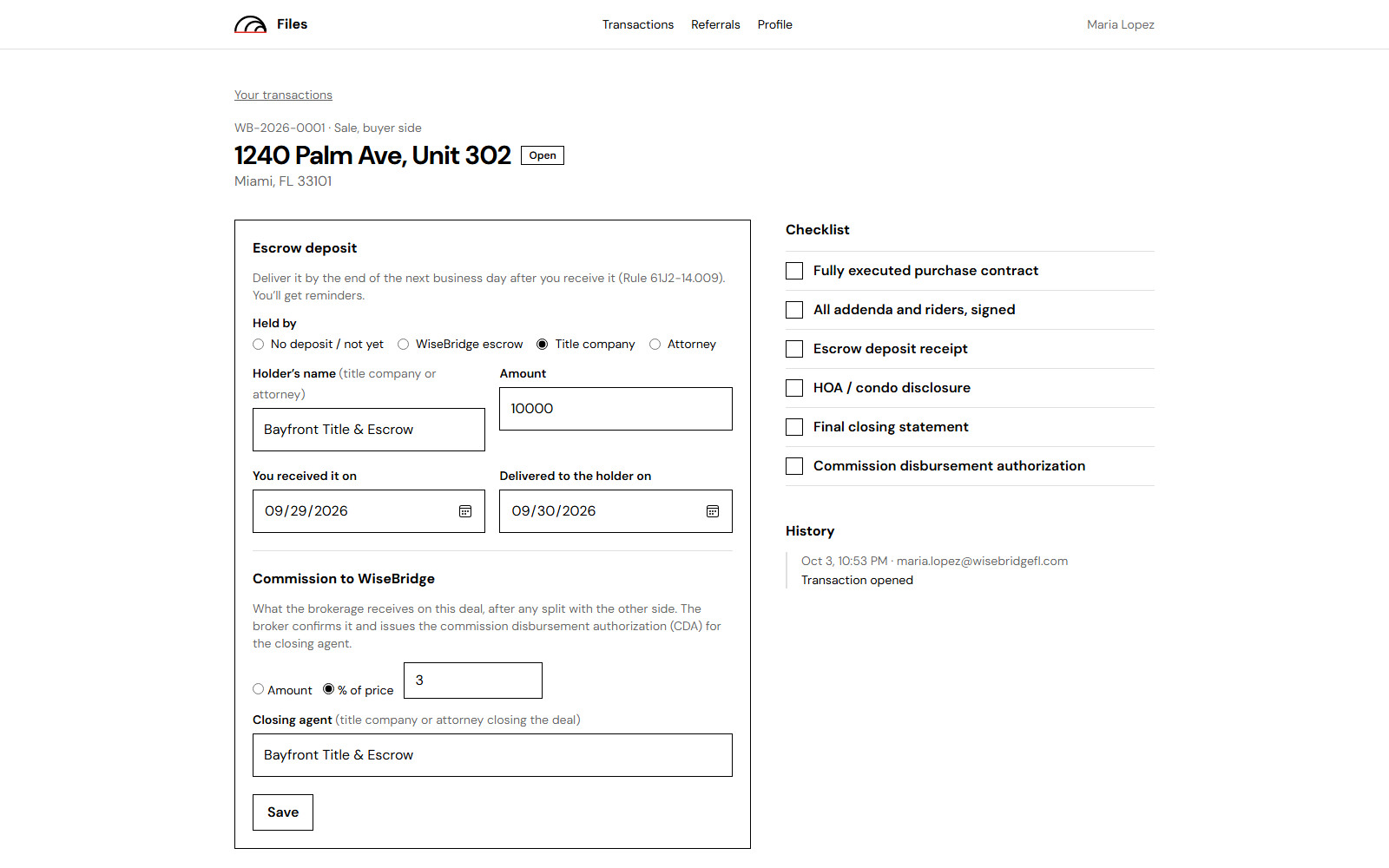 Files: a transaction with its checklist and documents